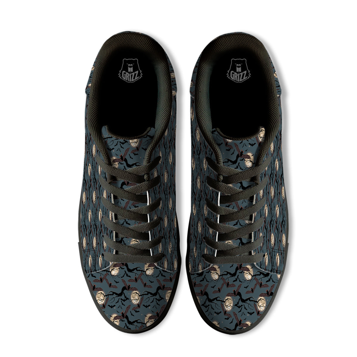 Flying Bat In The Moonlight Print Pattern Black Low Top Sneakers-grizzshop