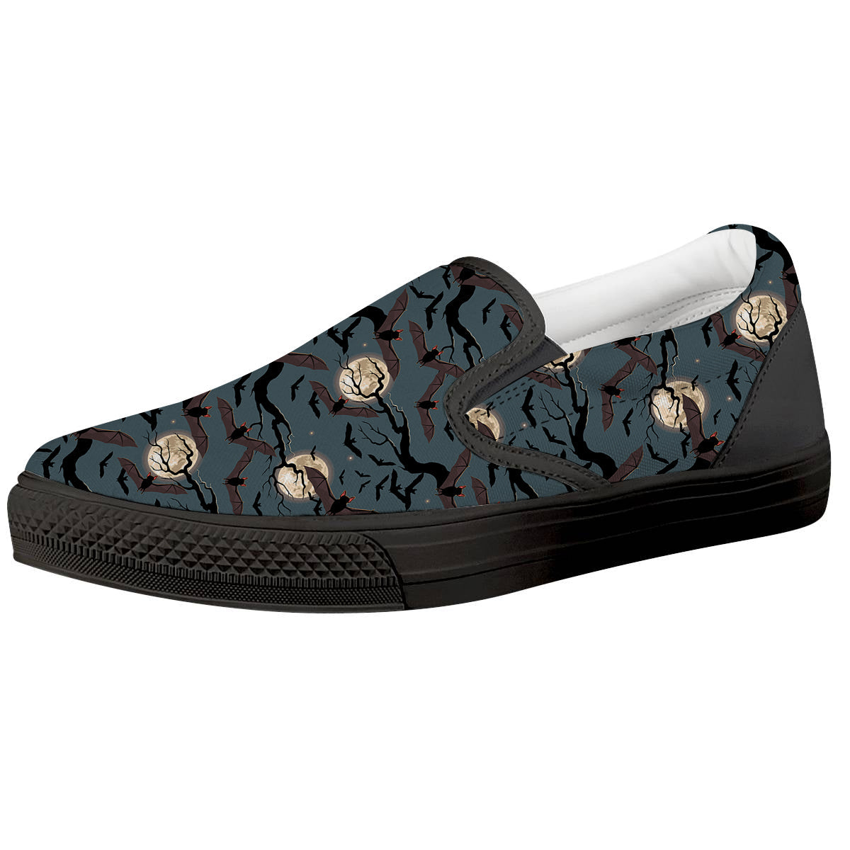 Flying Bat In The Moonlight Print Pattern Black Slip On Shoes-grizzshop