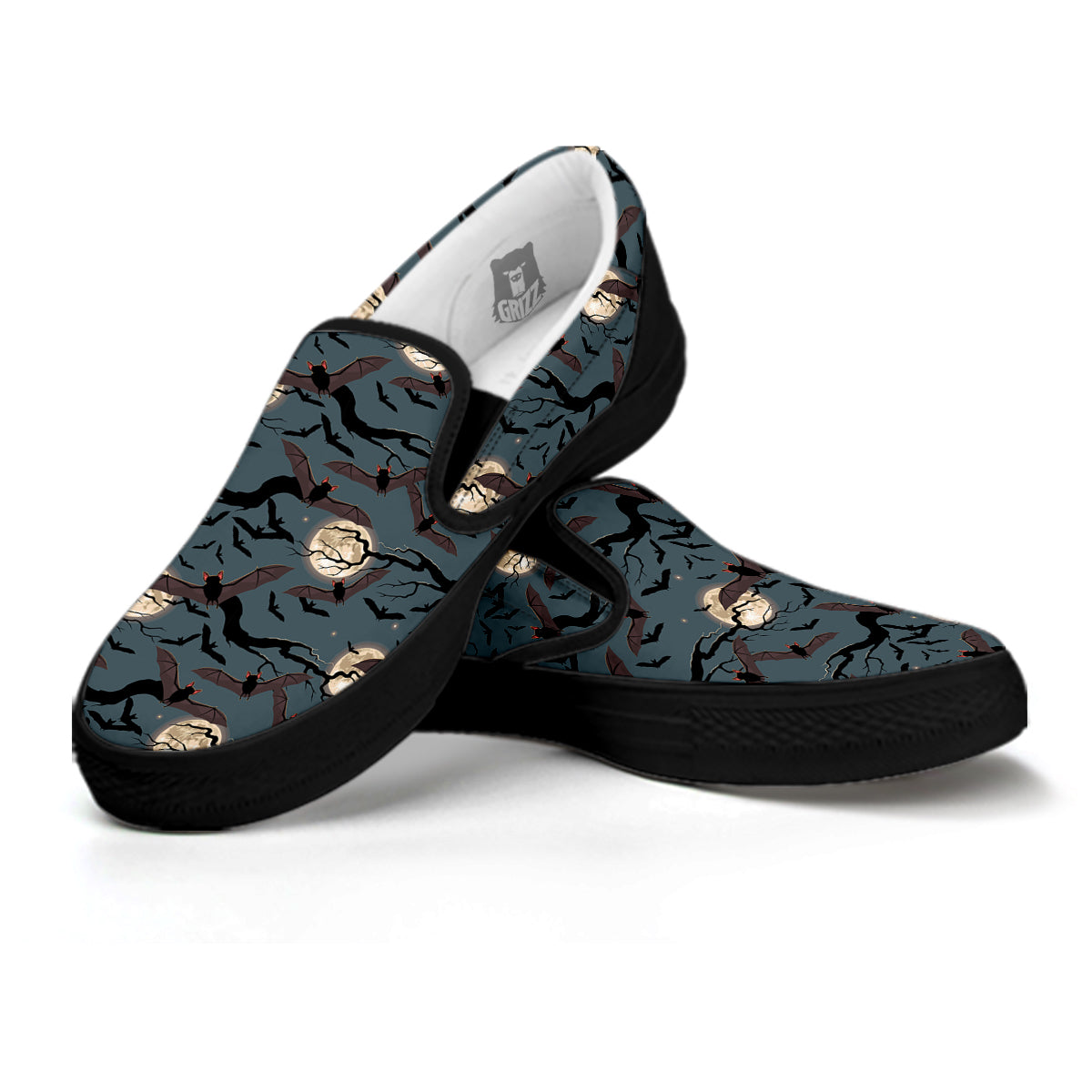 Flying Bat In The Moonlight Print Pattern Black Slip On Shoes-grizzshop