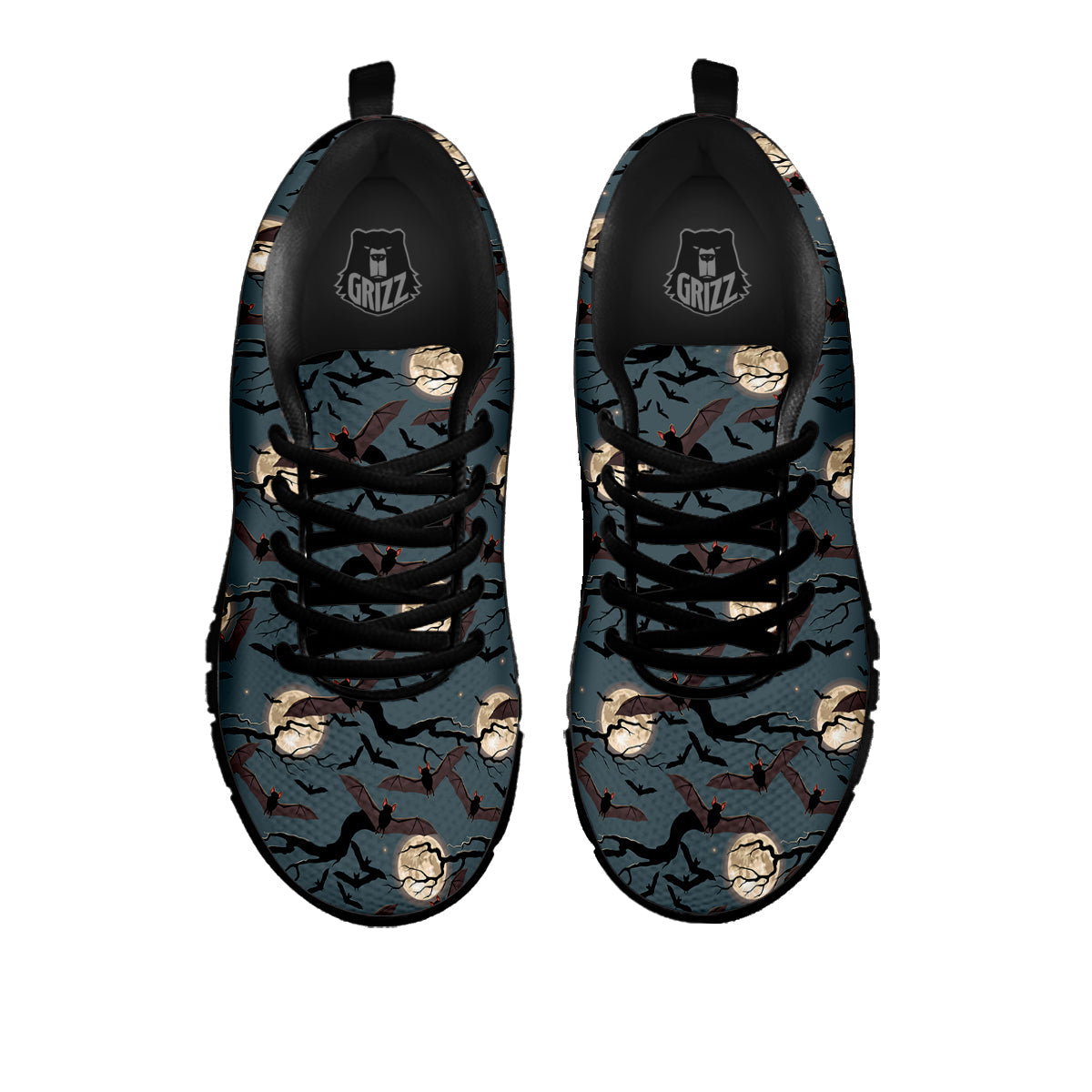 Flying Bat In The Moonlight Print Pattern Black Sneaker-grizzshop