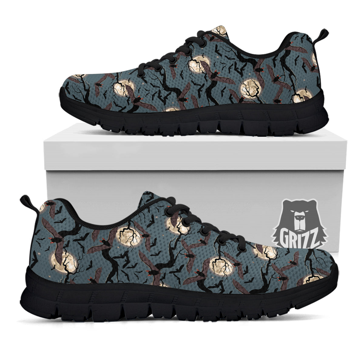 Flying Bat In The Moonlight Print Pattern Black Sneaker-grizzshop