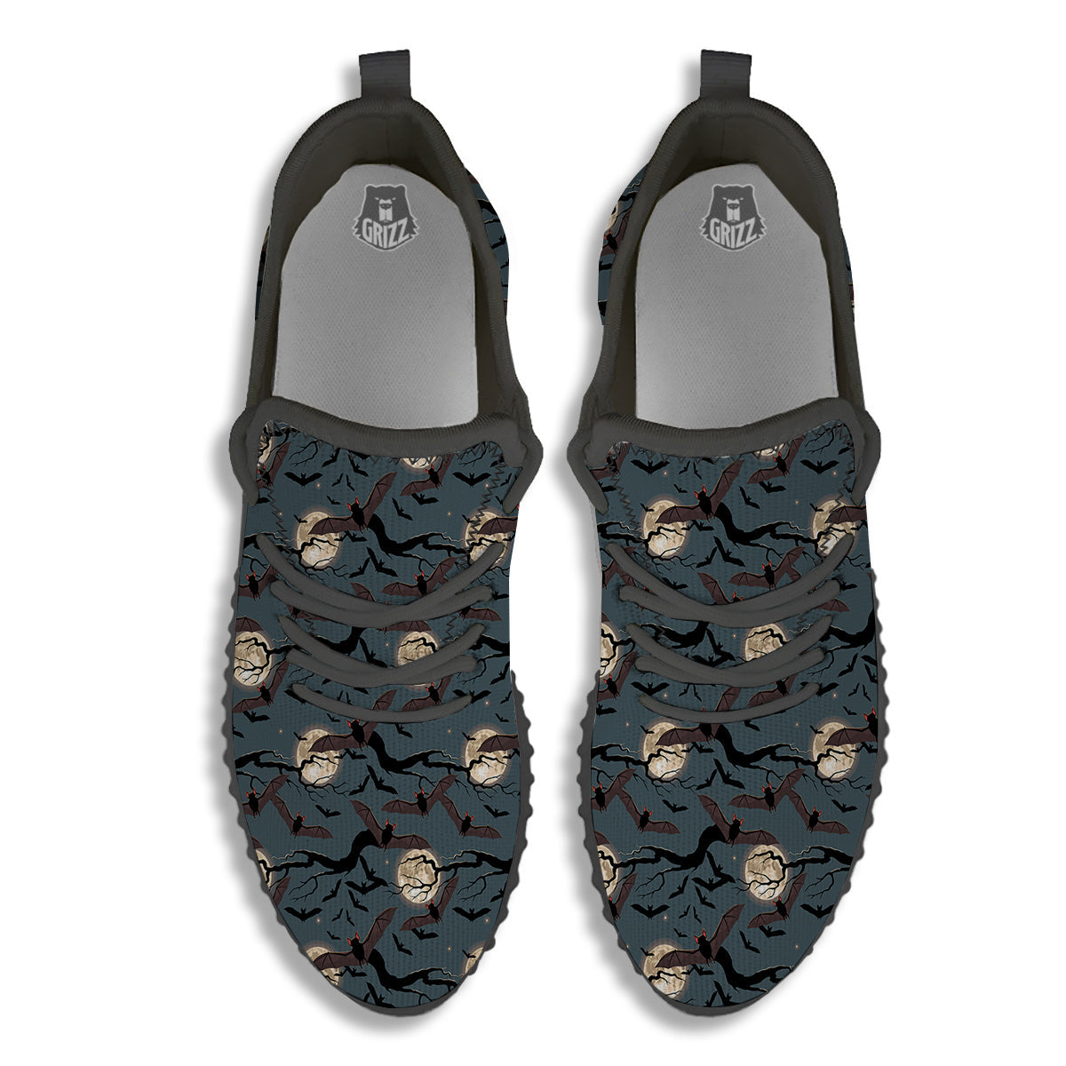 Flying Bat In The Moonlight Print Pattern Black Walking Shoes-grizzshop