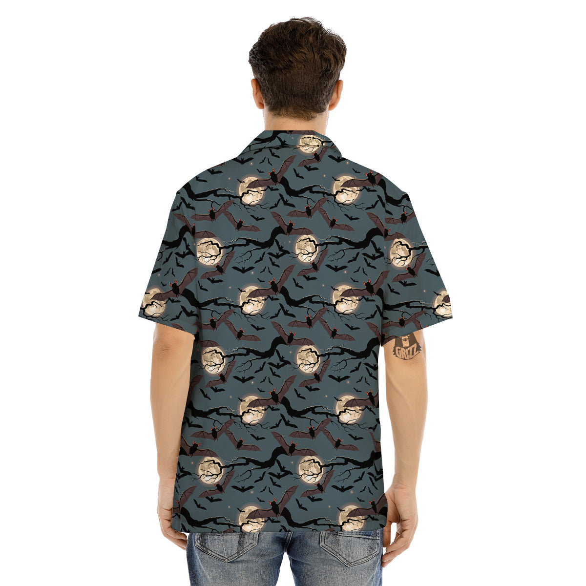 Flying Bat In The Moonlight Print Pattern Men's Hawaiian Shirt-grizzshop