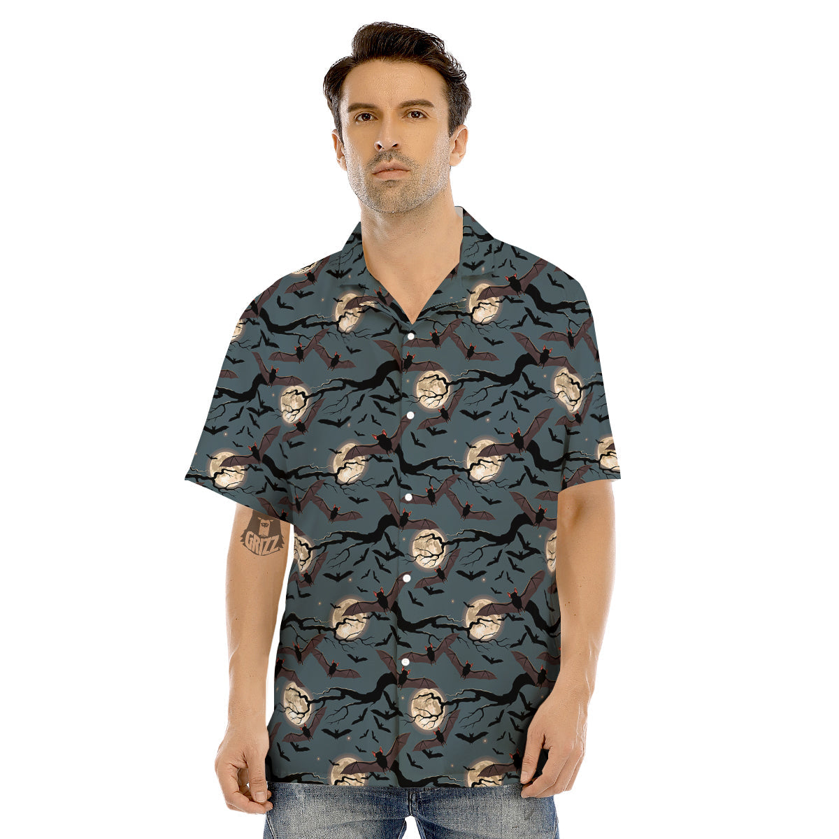 Flying Bat In The Moonlight Print Pattern Men's Hawaiian Shirt-grizzshop