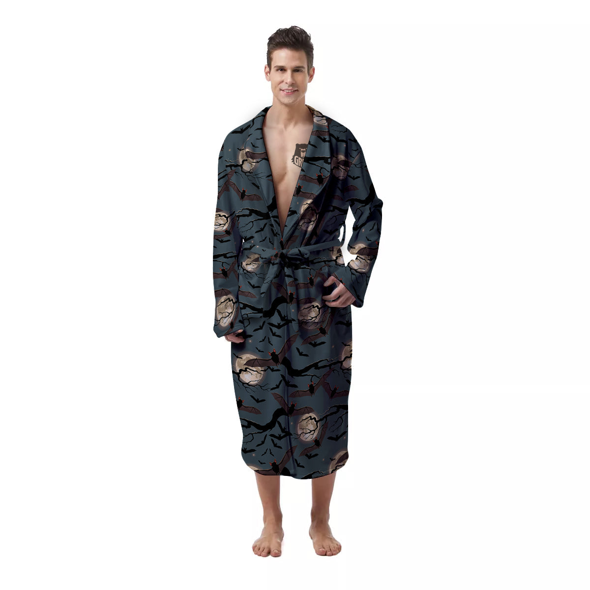 Flying Bat In The Moonlight Print Pattern Men's Robe-grizzshop