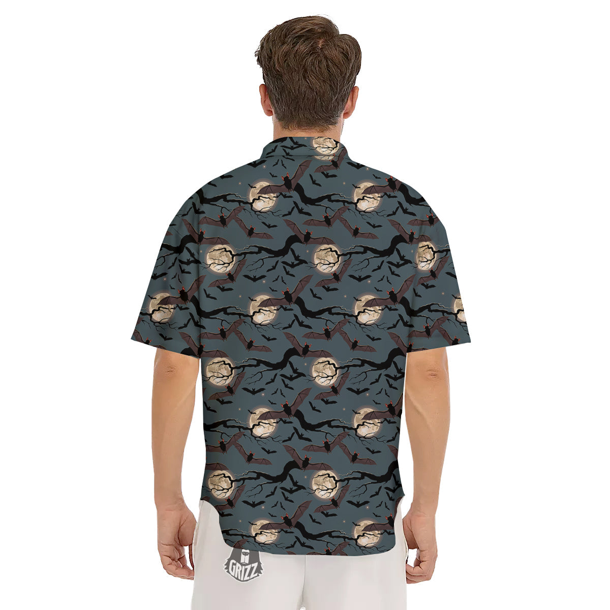 Flying Bat In The Moonlight Print Pattern Men's Short Sleeve Shirts-grizzshop