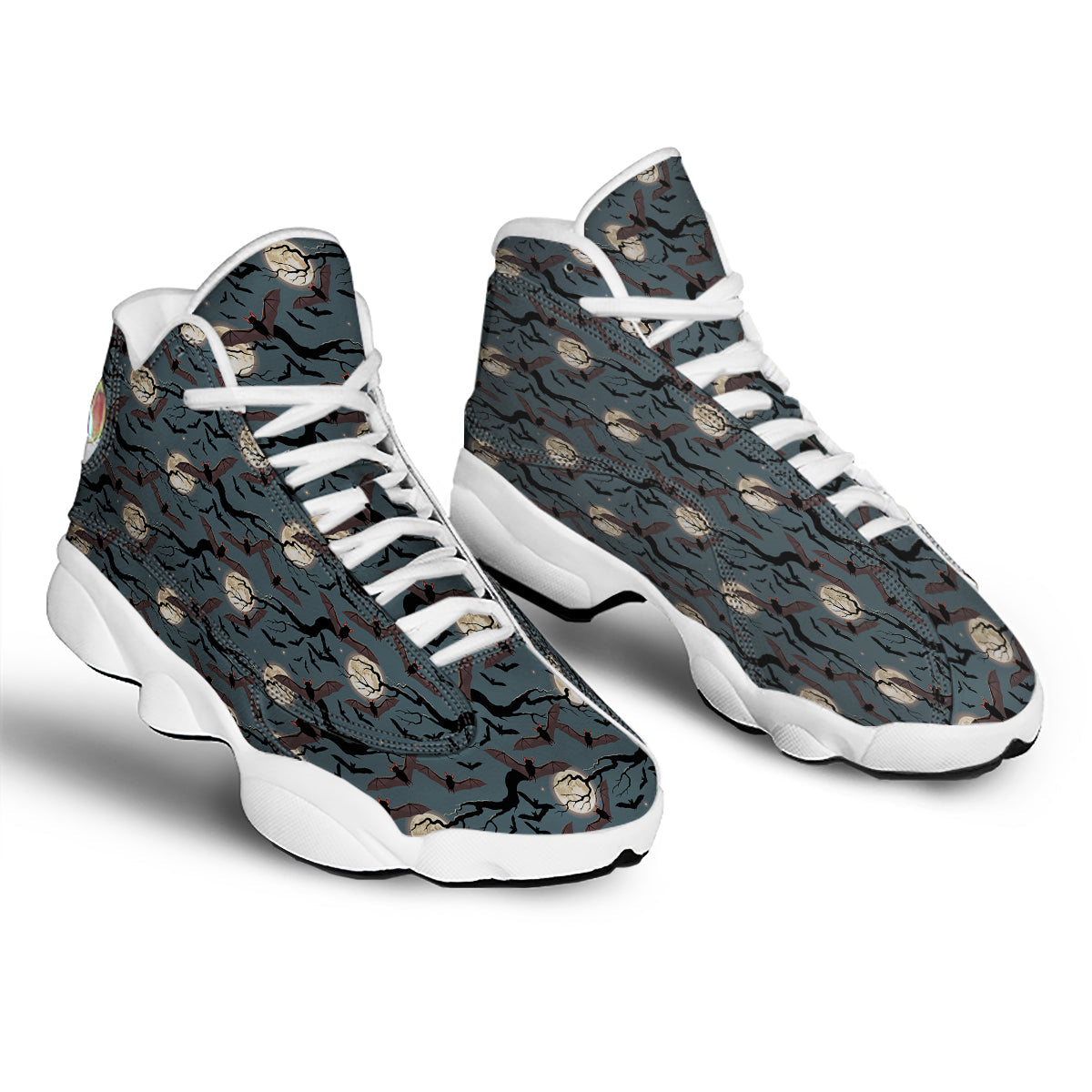 Flying Bat In The Moonlight Print Pattern White Basketball Shoes-grizzshop