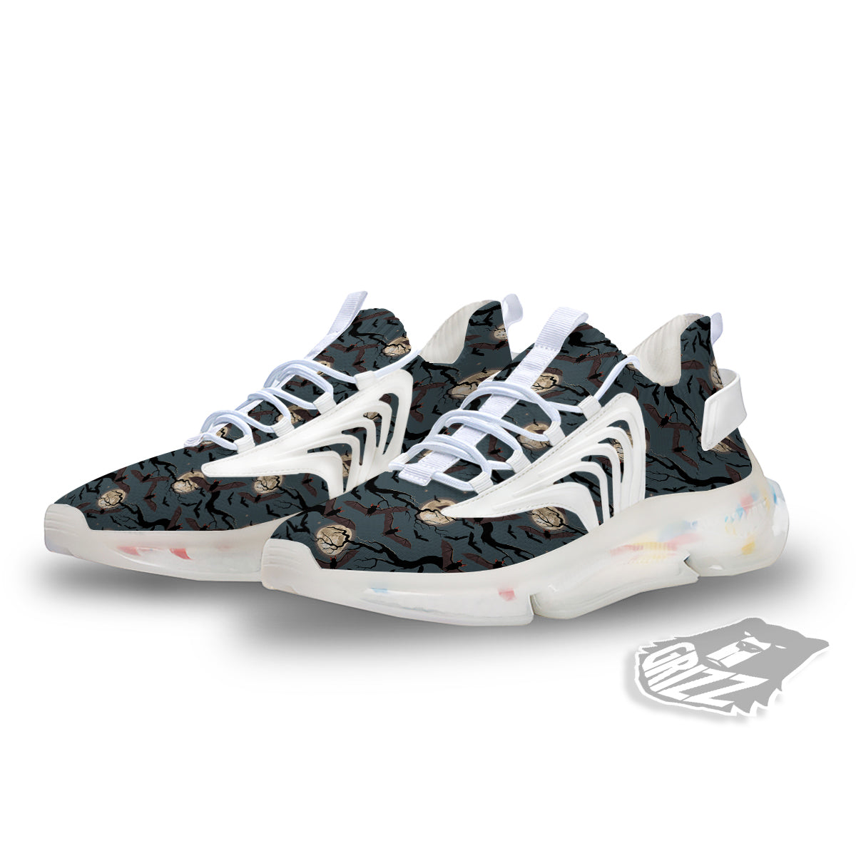 Flying Bat In The Moonlight Print Pattern White Gym Shoes-grizzshop