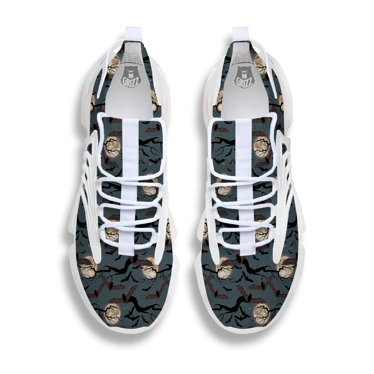 Flying Bat In The Moonlight Print Pattern White Gym Shoes-grizzshop