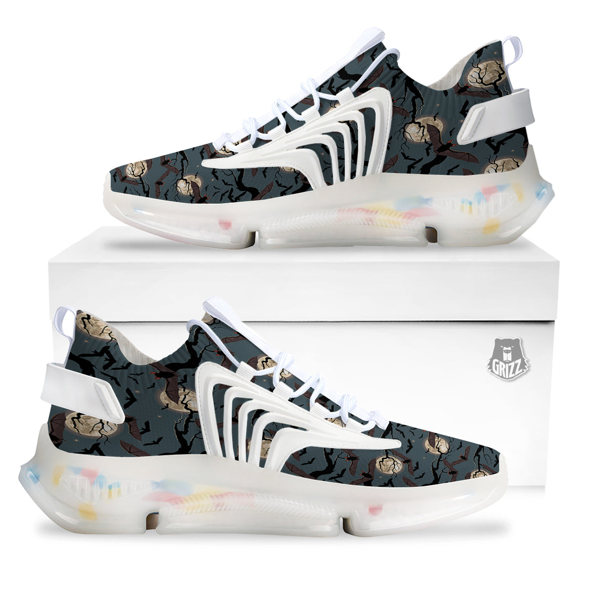 Flying Bat In The Moonlight Print Pattern White Gym Shoes-grizzshop