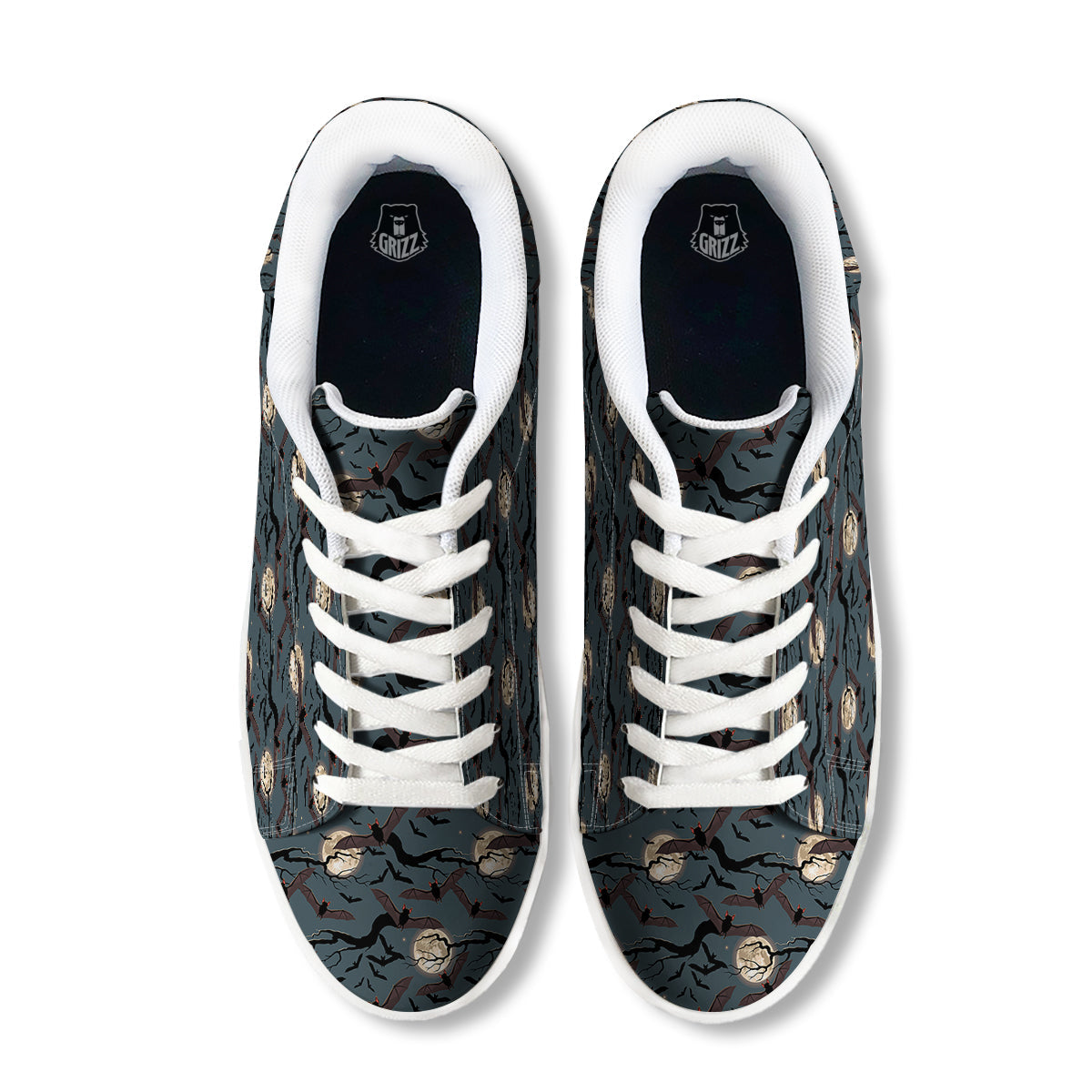 Flying Bat In The Moonlight Print Pattern White Low Top Sneakers-grizzshop