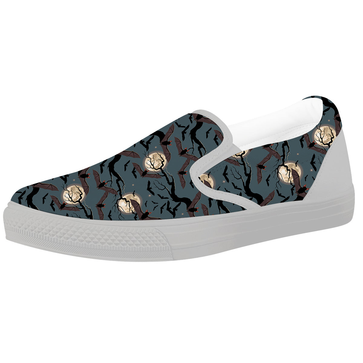 Flying Bat In The Moonlight Print Pattern White Slip On Shoes-grizzshop