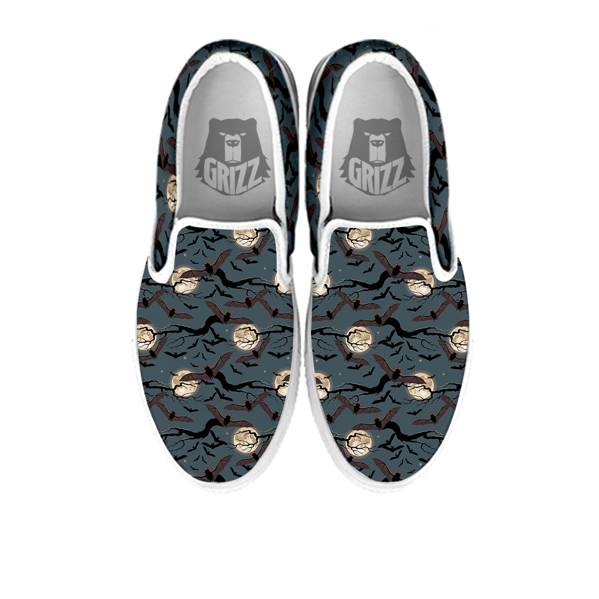 Flying Bat In The Moonlight Print Pattern White Slip On Shoes-grizzshop
