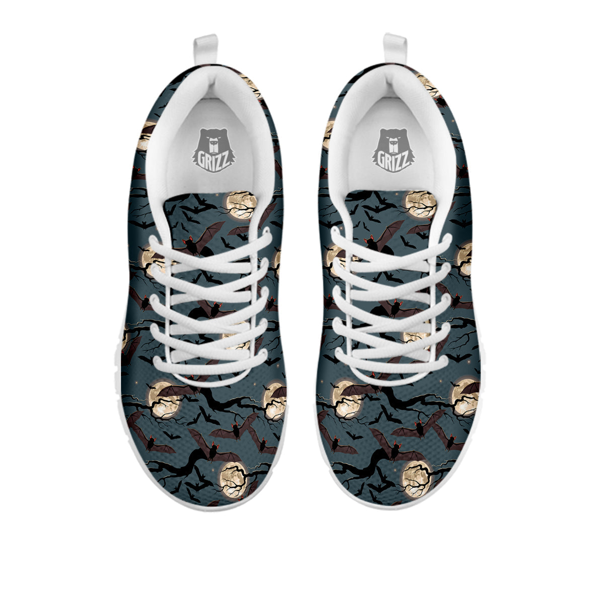 Flying Bat In The Moonlight Print Pattern White Sneaker-grizzshop