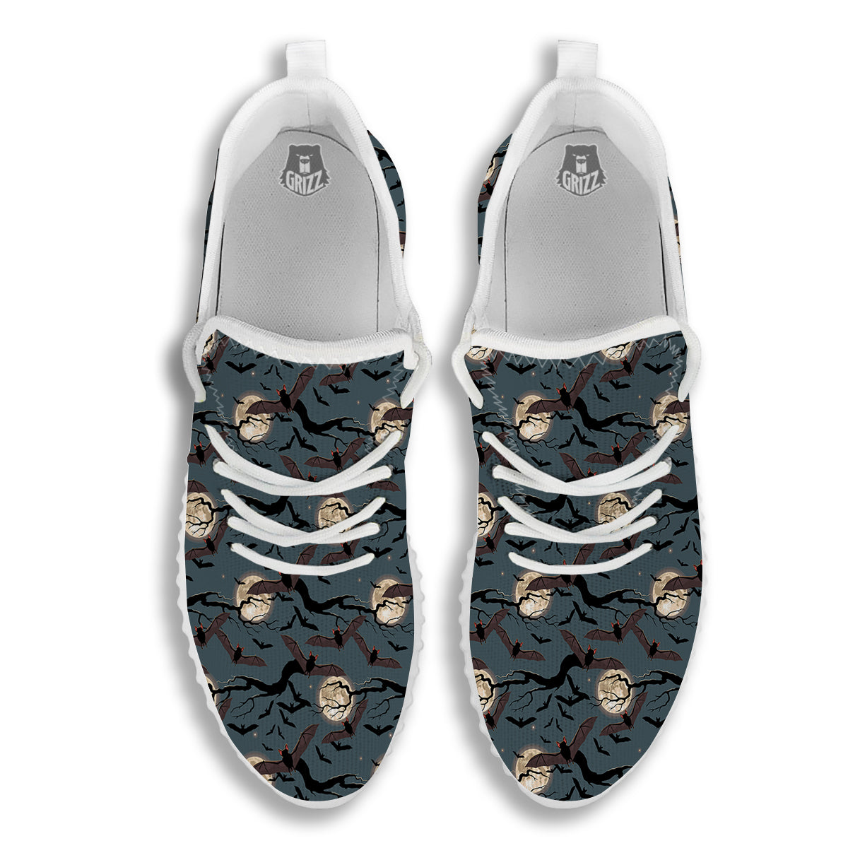 Flying Bat In The Moonlight Print Pattern White Walking Shoes-grizzshop