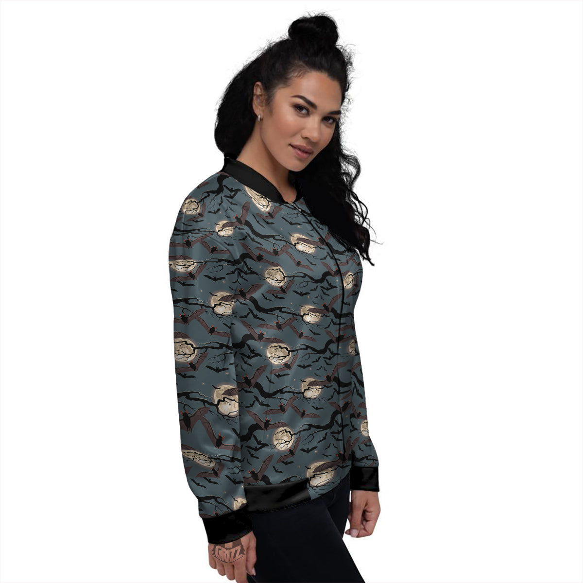 Flying Bat In The Moonlight Print Pattern Women's Bomber Jacket-grizzshop