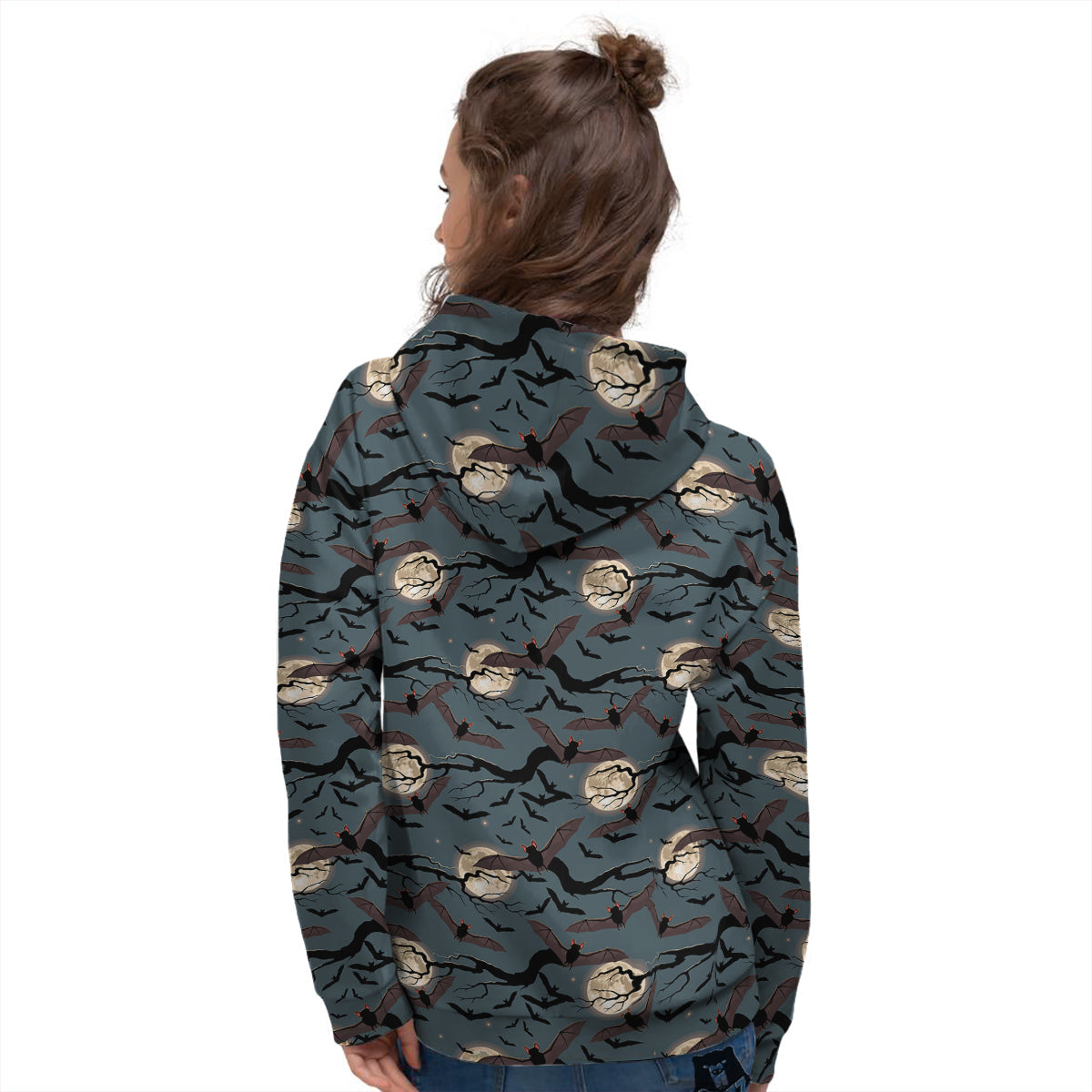Flying Bat In The Moonlight Print Pattern Women's Hoodie-grizzshop