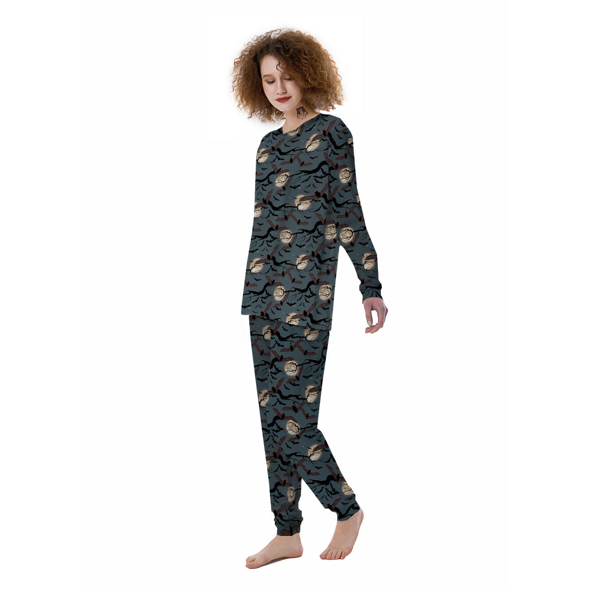 Flying Bat In The Moonlight Print Pattern Women's Pajamas-grizzshop