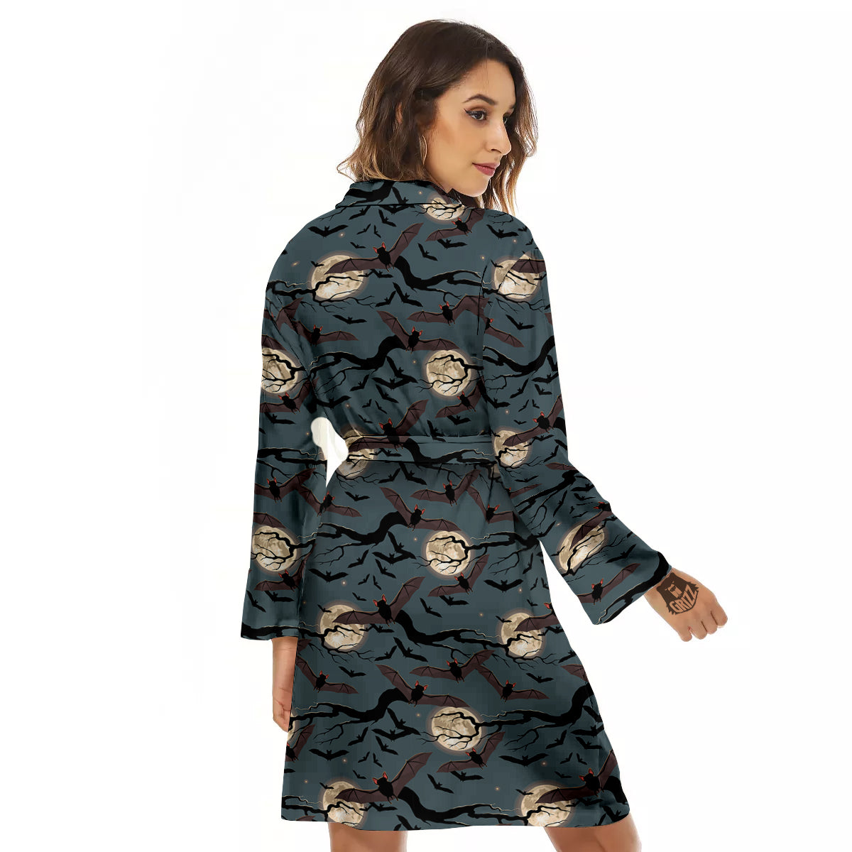 Flying Bat In The Moonlight Print Pattern Women's Robe-grizzshop