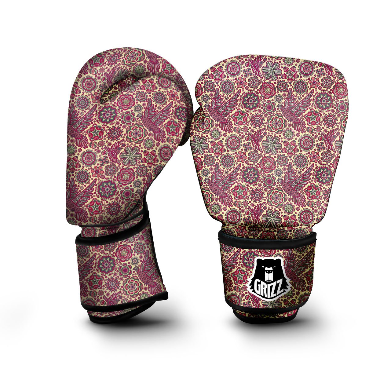 Flying Bird Mandala Print Pattern Boxing Gloves-grizzshop