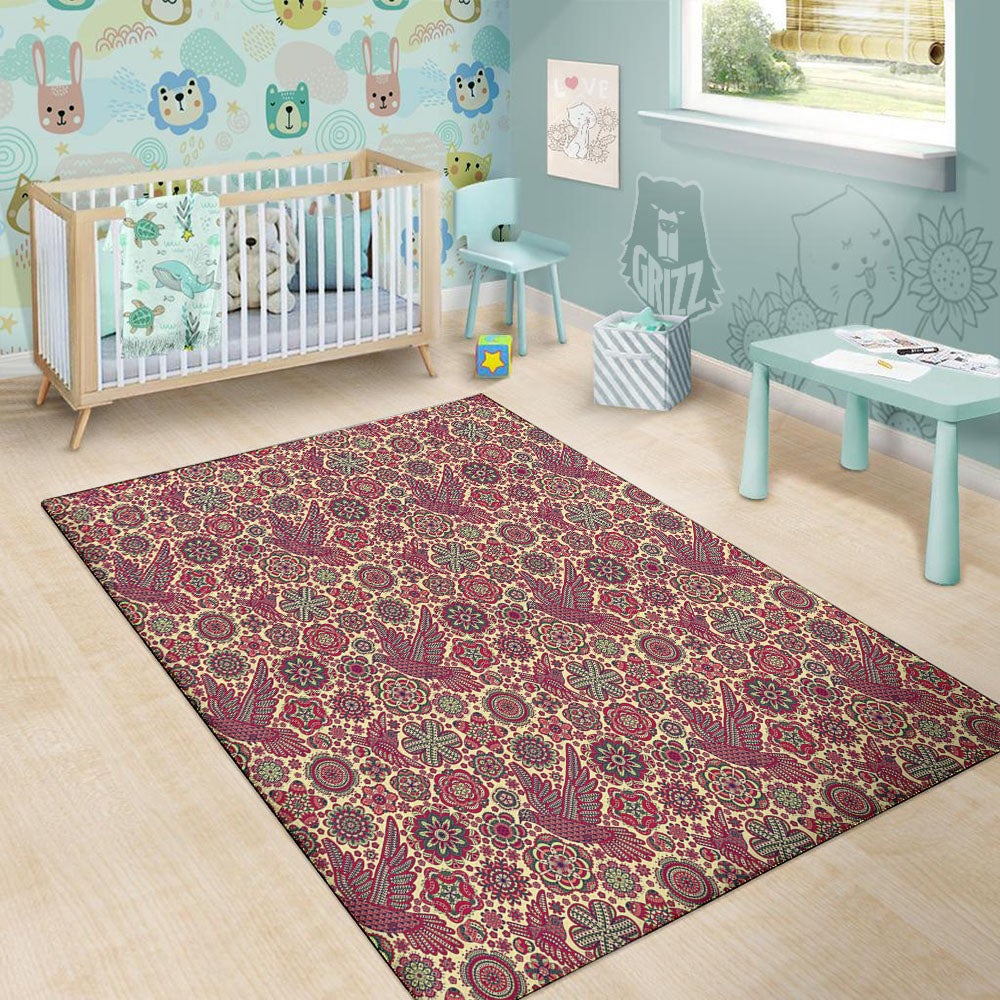 Flying Bird Mandala Print Pattern Floor Mat-grizzshop