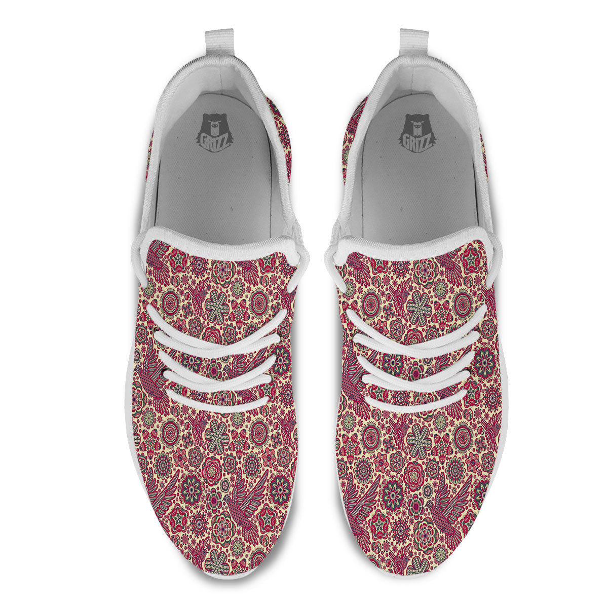 Flying Bird Mandala Print Pattern White Athletic Shoes-grizzshop