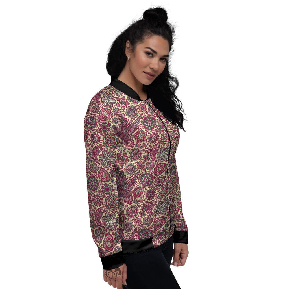 Flying Bird Mandala Print Pattern Women's Bomber Jacket-grizzshop