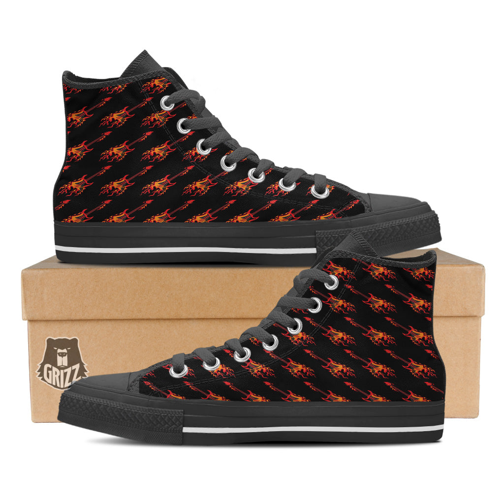 Flying Burning Guitars Print Pattern Black High Top Shoes-grizzshop