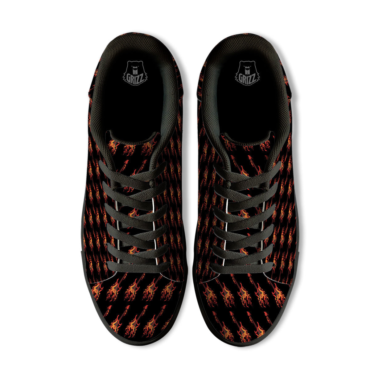 Flying Burning Guitars Print Pattern Black Low Top Sneakers-grizzshop