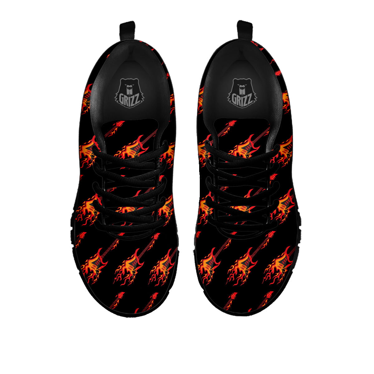 Flying Burning Guitars Print Pattern Black Sneaker-grizzshop