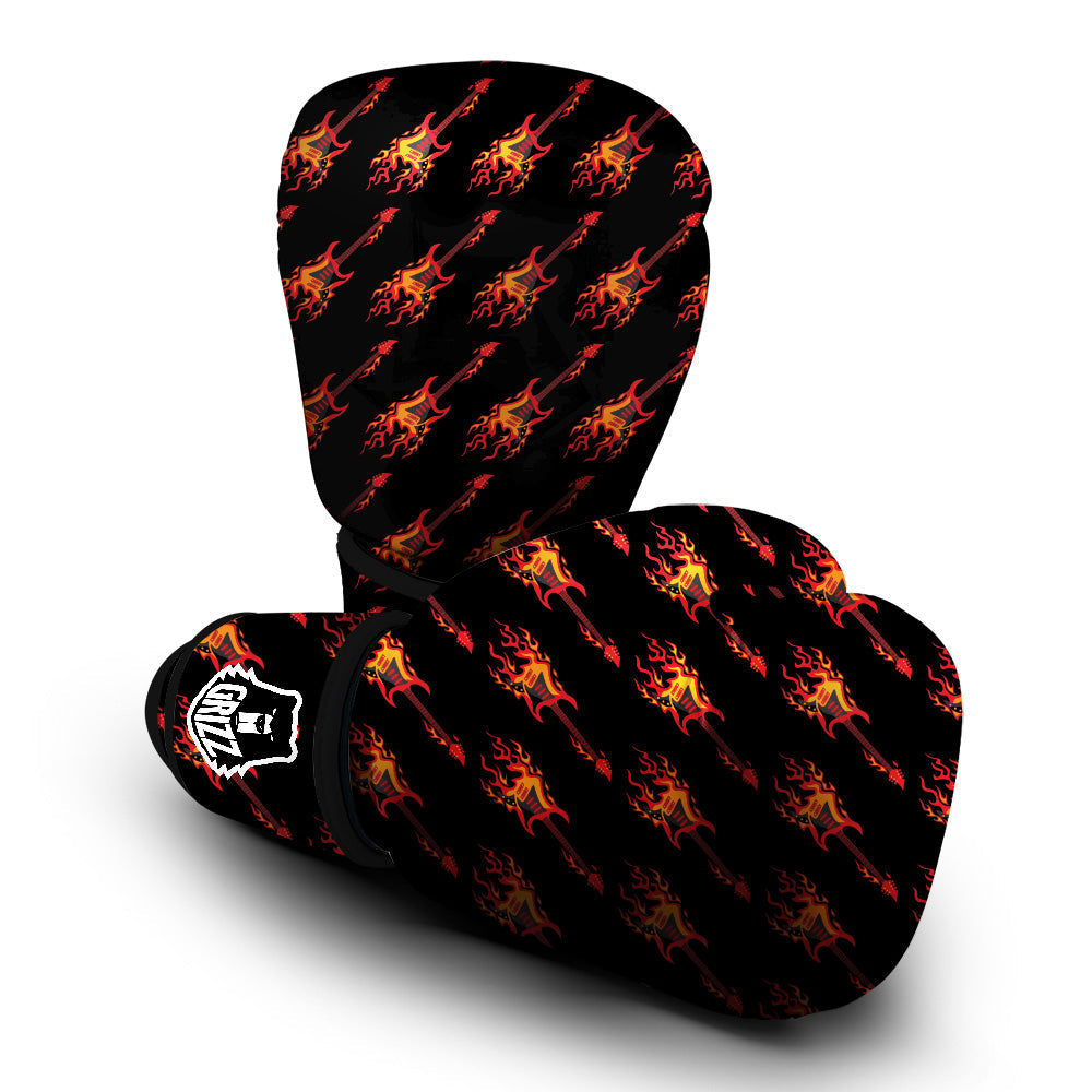 Flying Burning Guitars Print Pattern Boxing Gloves-grizzshop