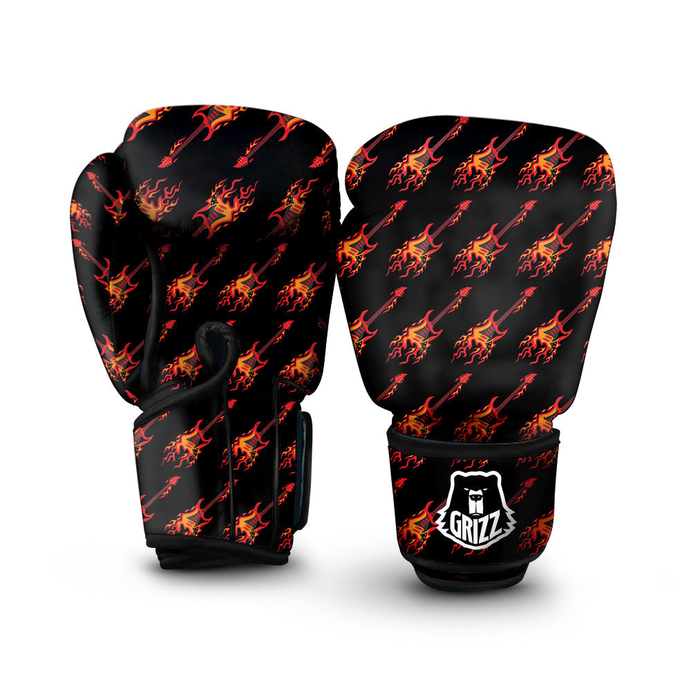Flying Burning Guitars Print Pattern Boxing Gloves-grizzshop