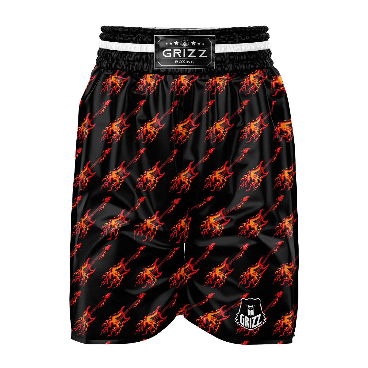Flying Burning Guitars Print Pattern Boxing Shorts-grizzshop