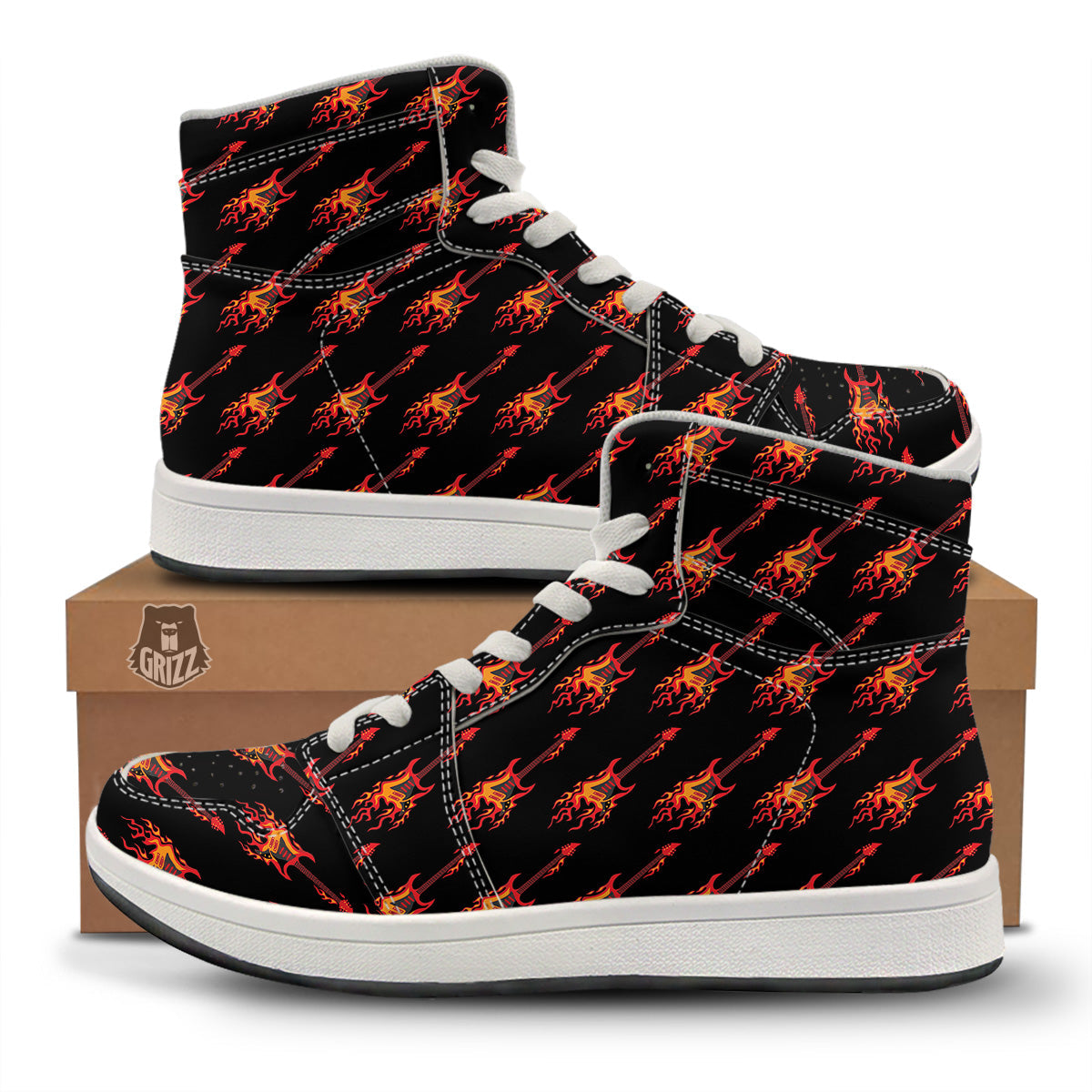Flying Burning Guitars Print Pattern High Top Sneakers-grizzshop