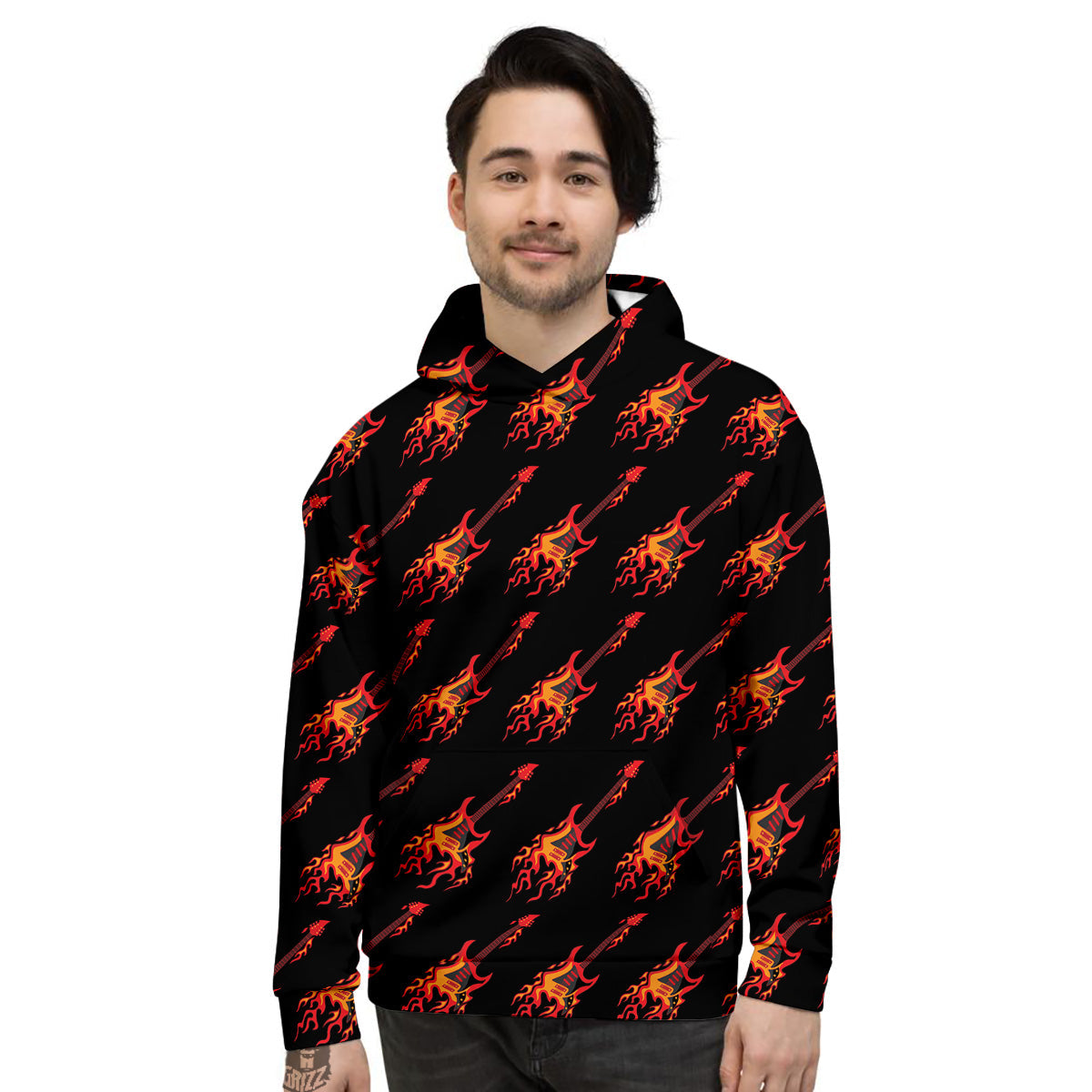Flying Burning Guitars Print Pattern Men's Hoodie-grizzshop