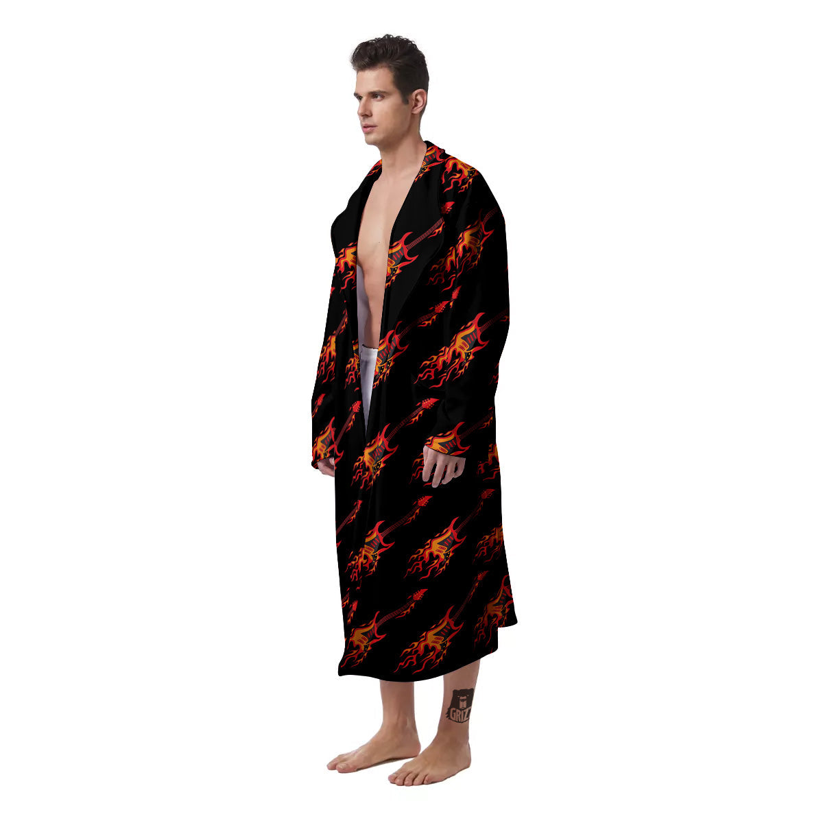 Flying Burning Guitars Print Pattern Men's Robe-grizzshop