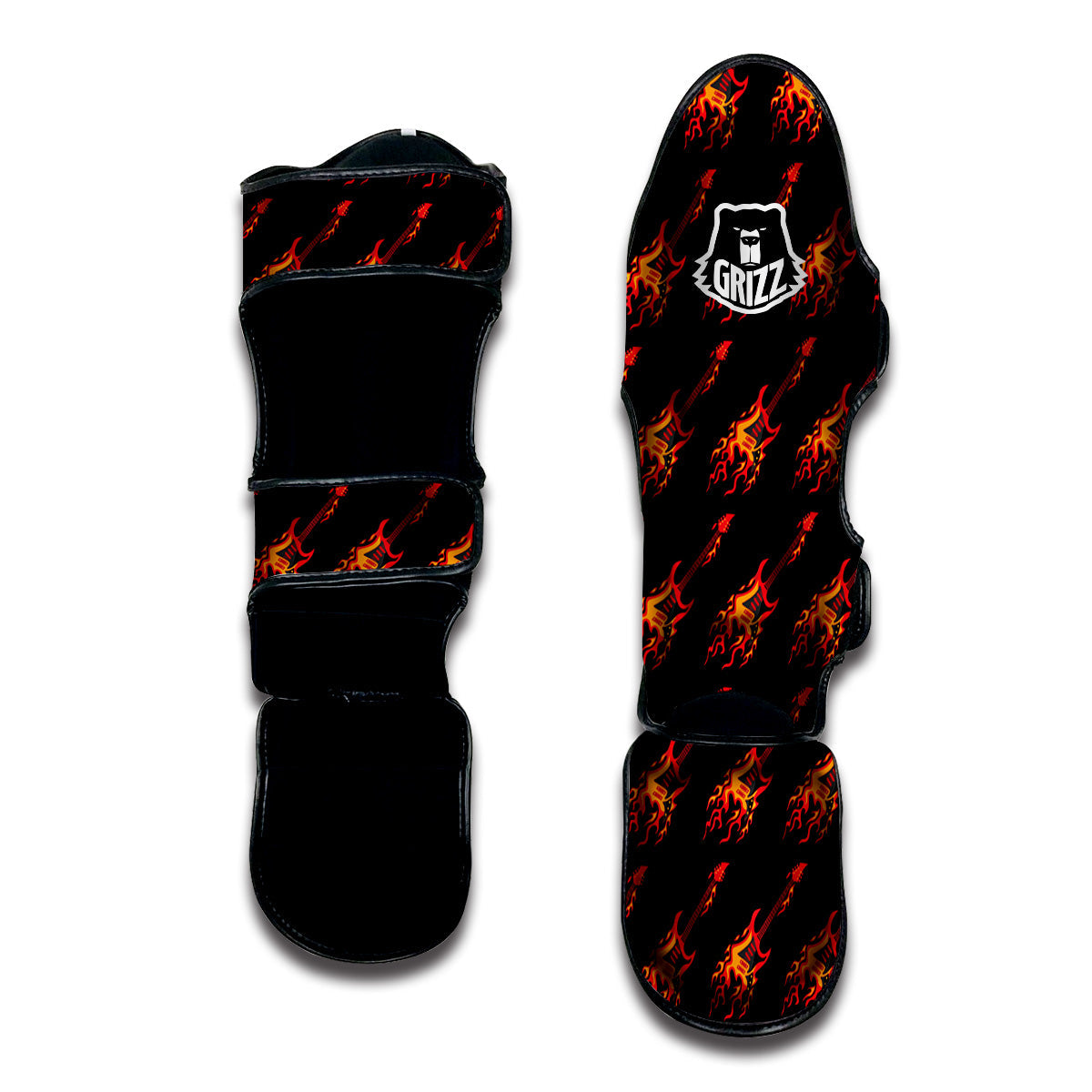 Flying Burning Guitars Print Pattern Muay Thai Shin Guards-grizzshop