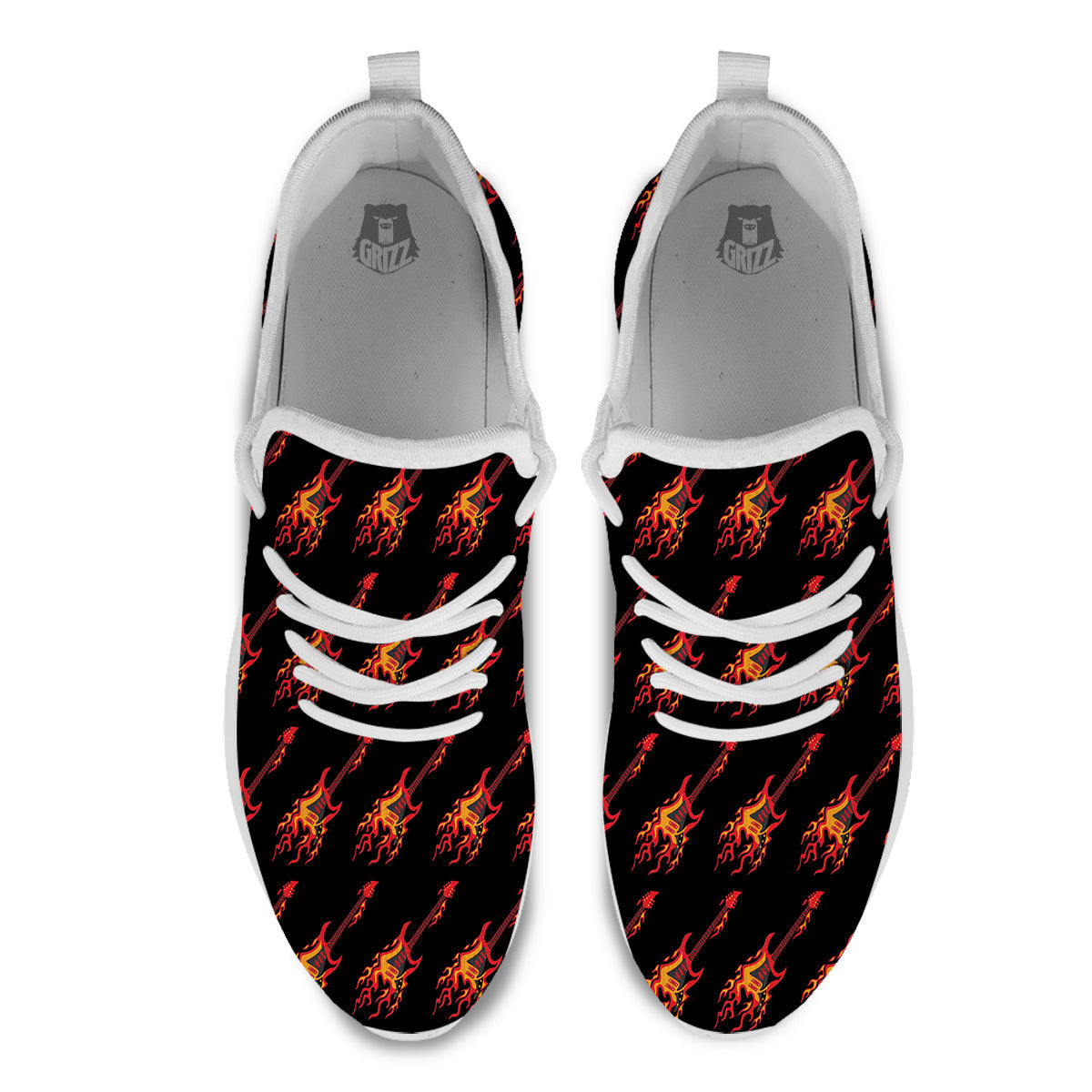 Flying Burning Guitars Print Pattern White Athletic Shoes-grizzshop
