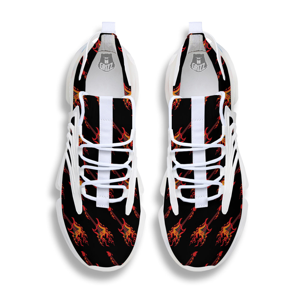 Flying Burning Guitars Print Pattern White Gym Shoes-grizzshop