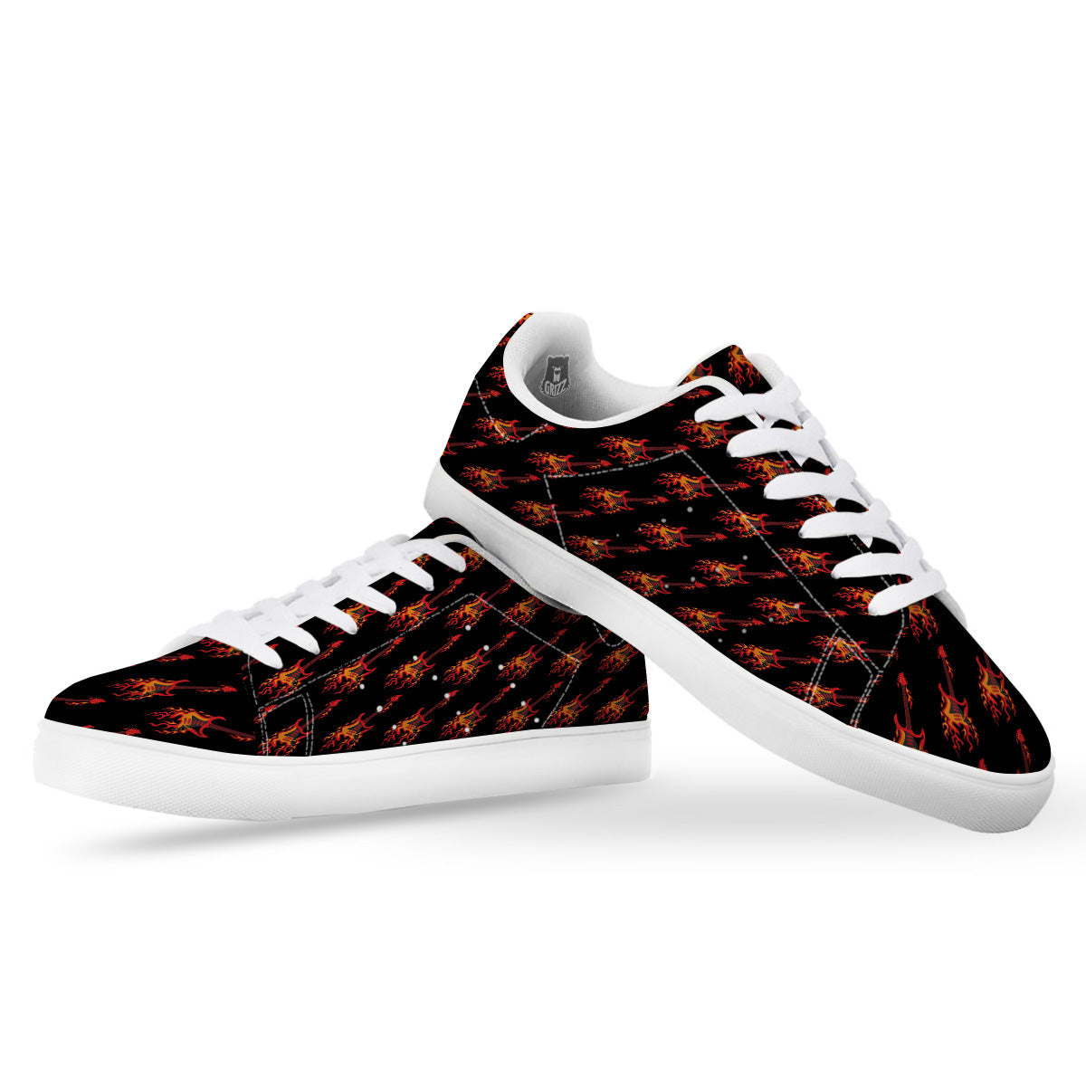 Flying Burning Guitars Print Pattern White Low Top Sneakers-grizzshop