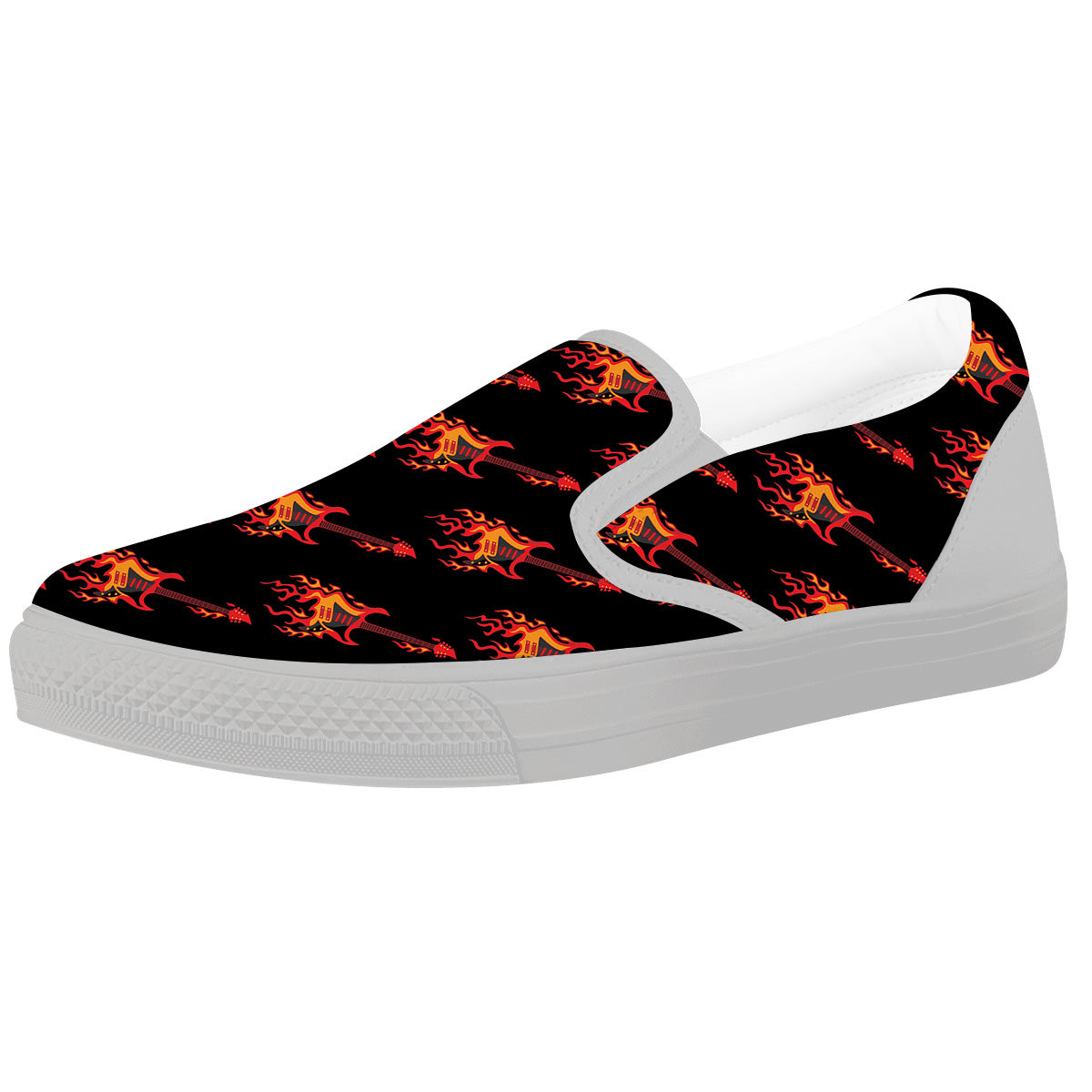 Flying Burning Guitars Print Pattern White Slip On Shoes-grizzshop