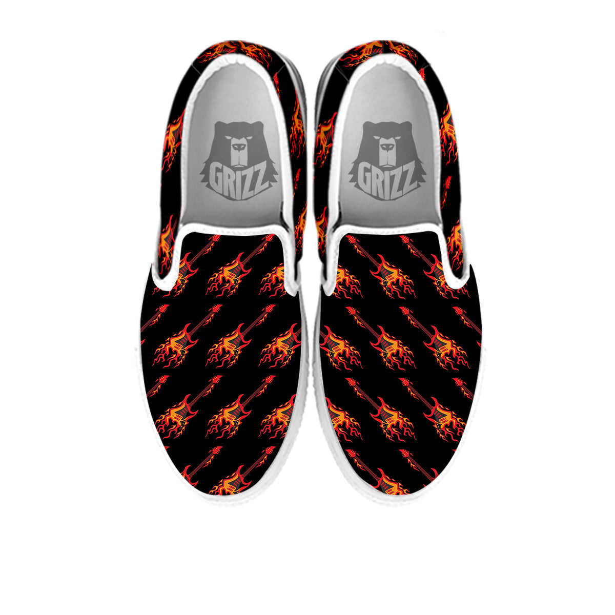 Flying Burning Guitars Print Pattern White Slip On Shoes-grizzshop