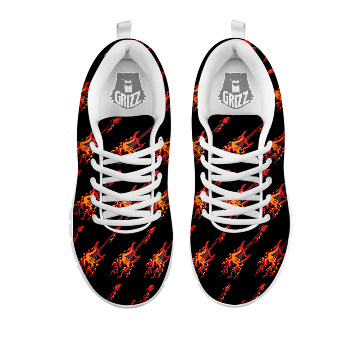 Flying Burning Guitars Print Pattern White Sneaker-grizzshop
