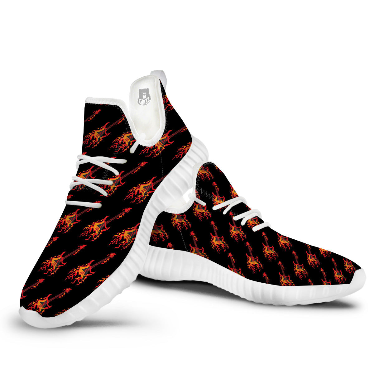 Flying Burning Guitars Print Pattern White Walking Shoes-grizzshop