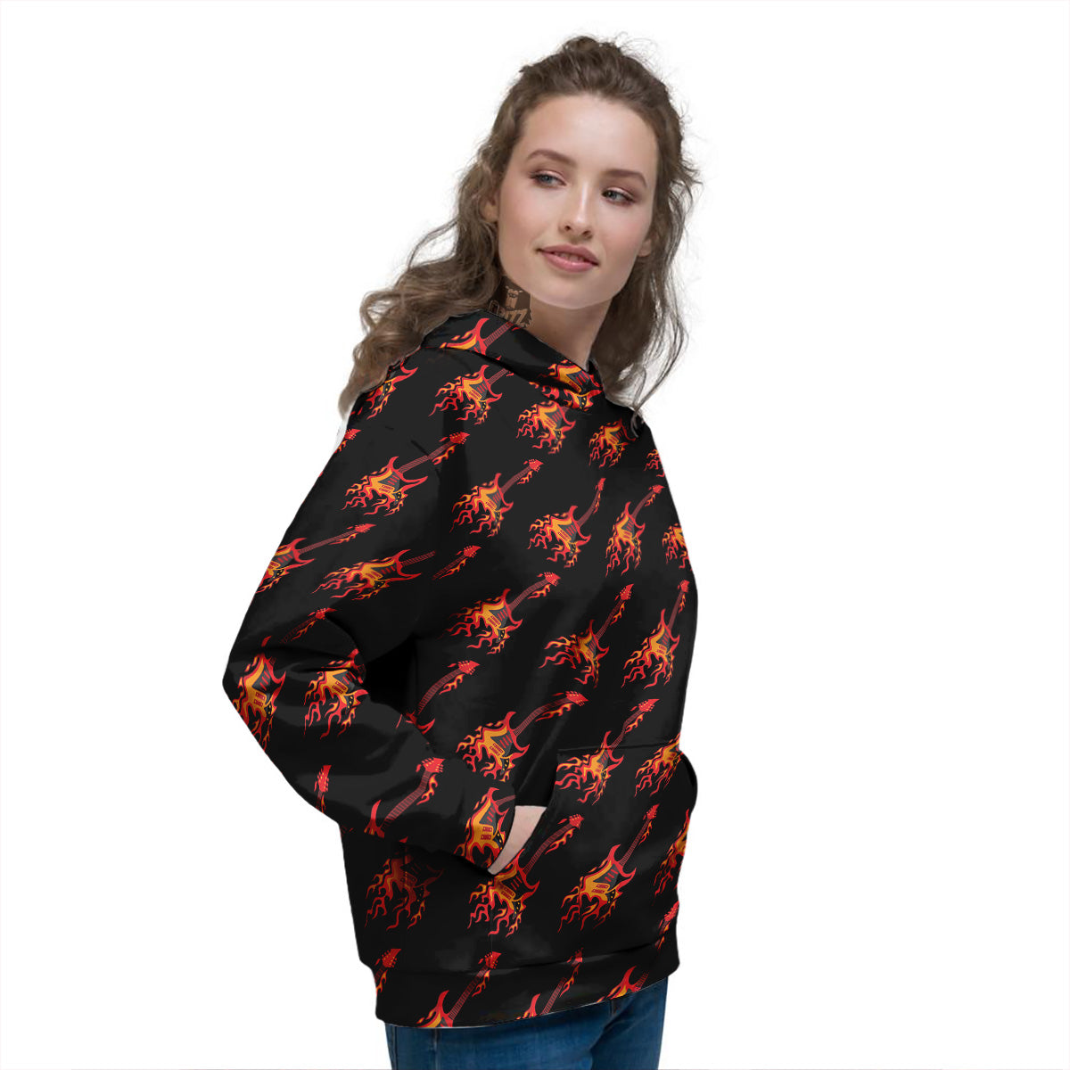 Flying Burning Guitars Print Pattern Women's Hoodie-grizzshop