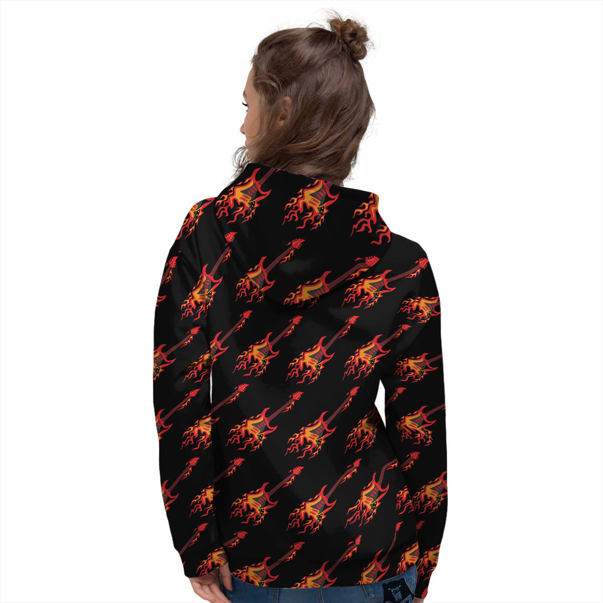 Flying Burning Guitars Print Pattern Women's Hoodie-grizzshop
