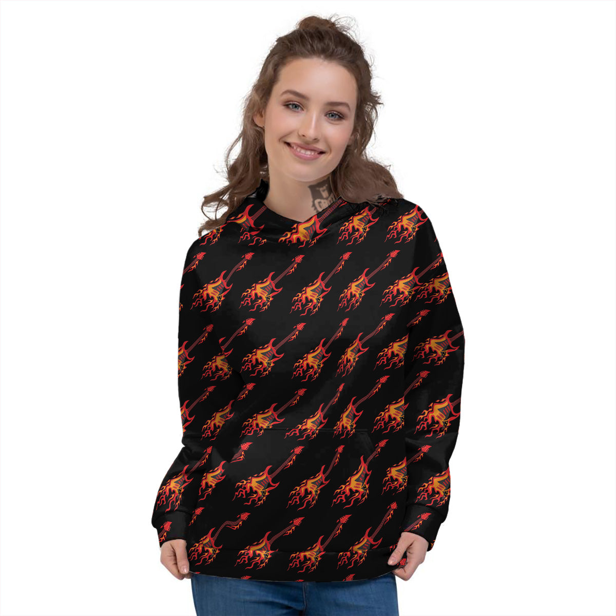 Flying Burning Guitars Print Pattern Women's Hoodie-grizzshop