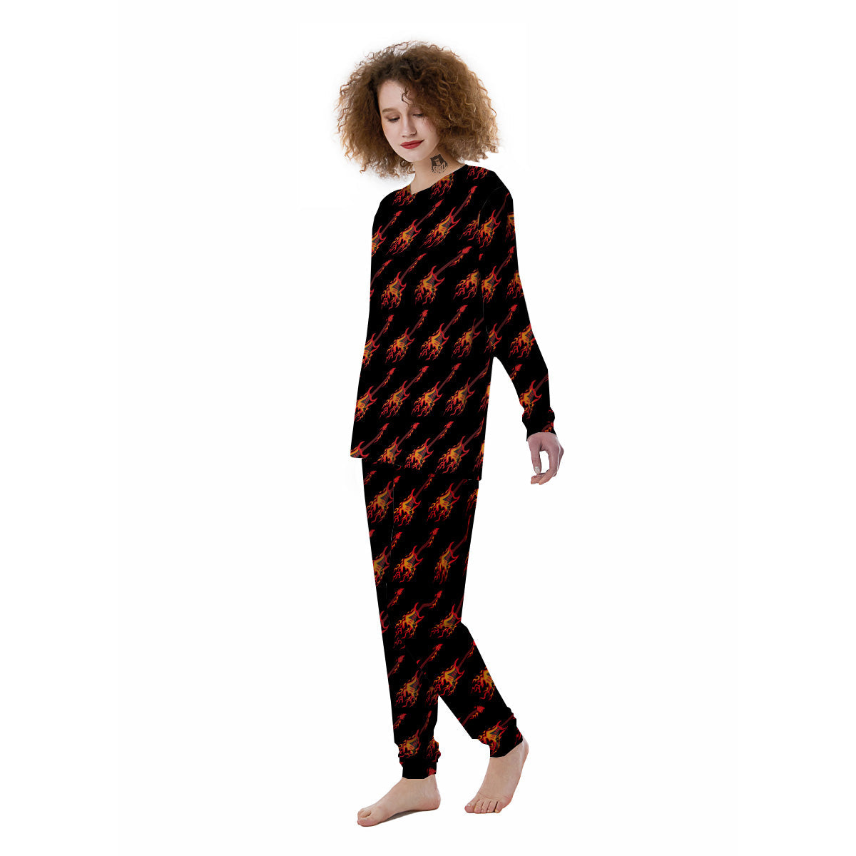 Flying Burning Guitars Print Pattern Women's Pajamas-grizzshop