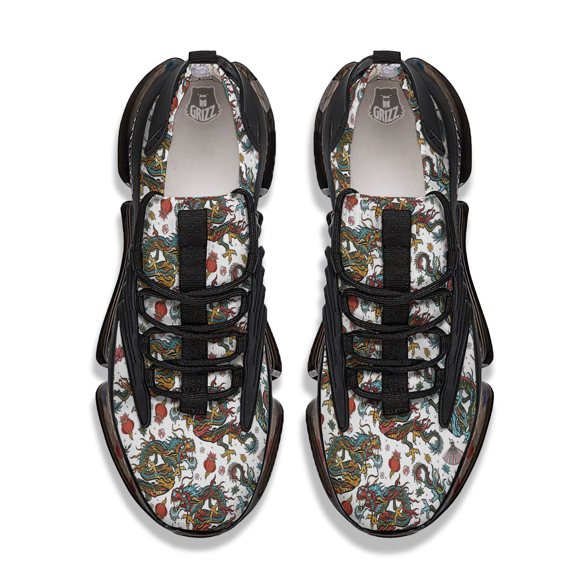 Flying Chinese Dragons Tattoo Print Pattern Black Gym Shoes-grizzshop