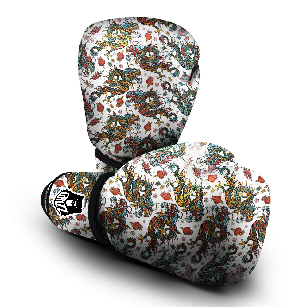 Flying Chinese Dragons Tattoo Print Pattern Boxing Gloves-grizzshop